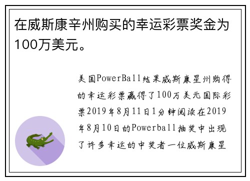 在威斯康辛州购买的幸运彩票奖金为100万美元。